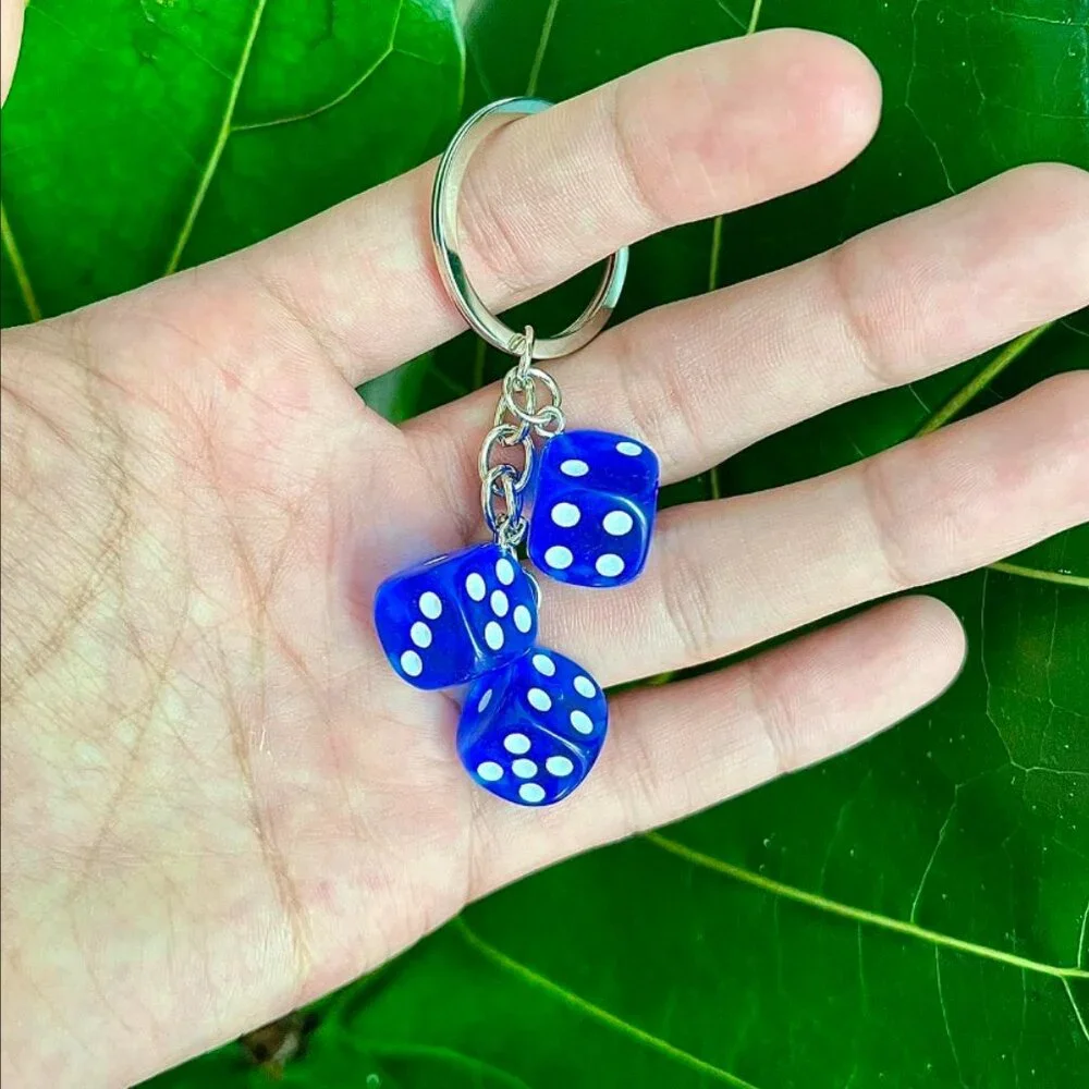 y2k 2000s blue dice keyring for keychain